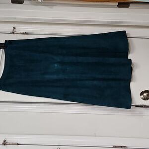 Semplice Vtg. Teal 100% Leather Suede Long Skirt Womens Sz. M Western Cottage